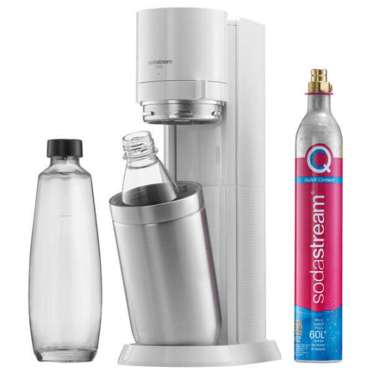 SodaStream DUO White avec 1 cylindre CQC 60 L, 1 carafe en verre de 1 L et 1 bouteille Fuse de 1L 1016812410